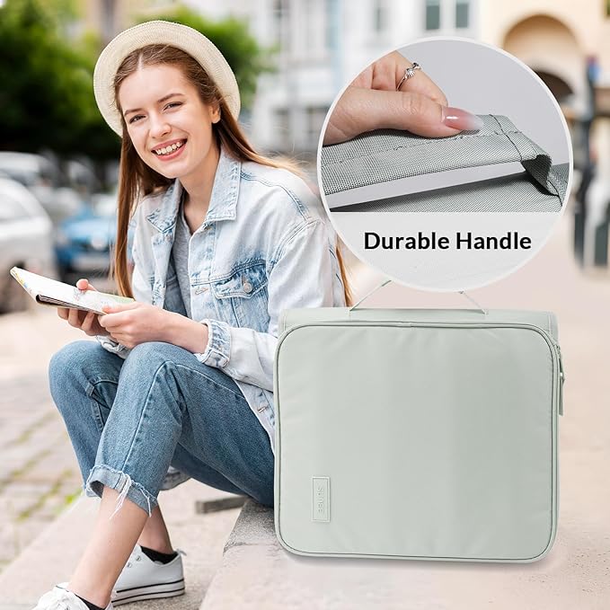 SUNEE Zipper Binder Bag with Handle, 2-Inch 3-Ring O-Ring, 500-Sheet Capacity, Includes Zip Pocket, 5-Tab Expanding File Folder, Multi-Pocket Organizer Binder for Middle School, Sage Green
