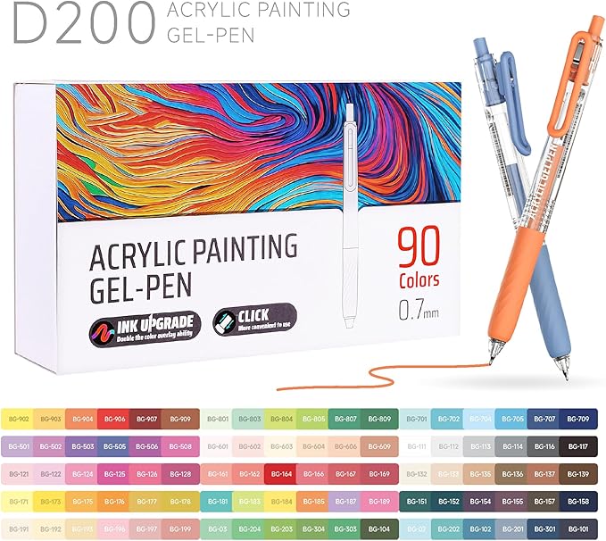 90 Color 0.7mm Fine Pointed Acrylic Gel Pens Coloring for Adult Painting, Writing, Marking, Student Stationery