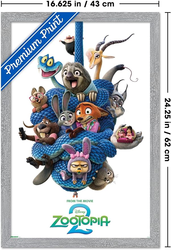 Disney Zootopia 2 (2025) - Group One Sheet Wall Poster, 22.4L" x 14.7W", Gray Framed Version