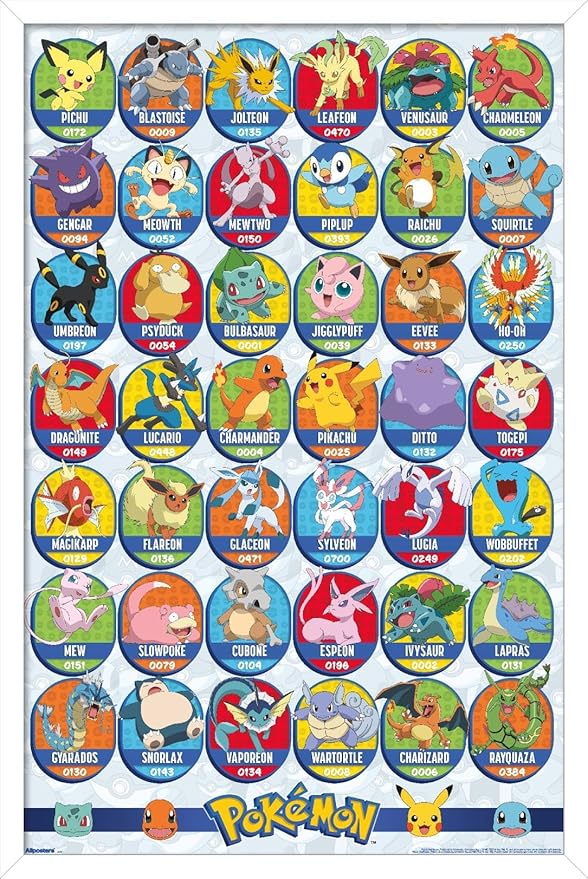 Pokémon: All-Time Favorites - Grid Wall Poster, 34L" x 22.4W", White Framed Version