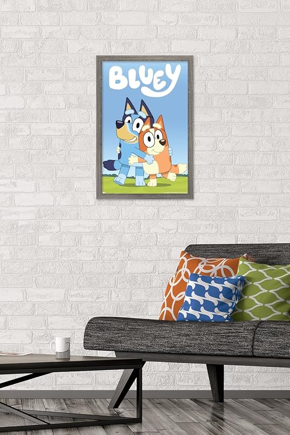 Bluey - Hug Wall Poster, 22.4L" x 14.7W", Barnwood Framed Version