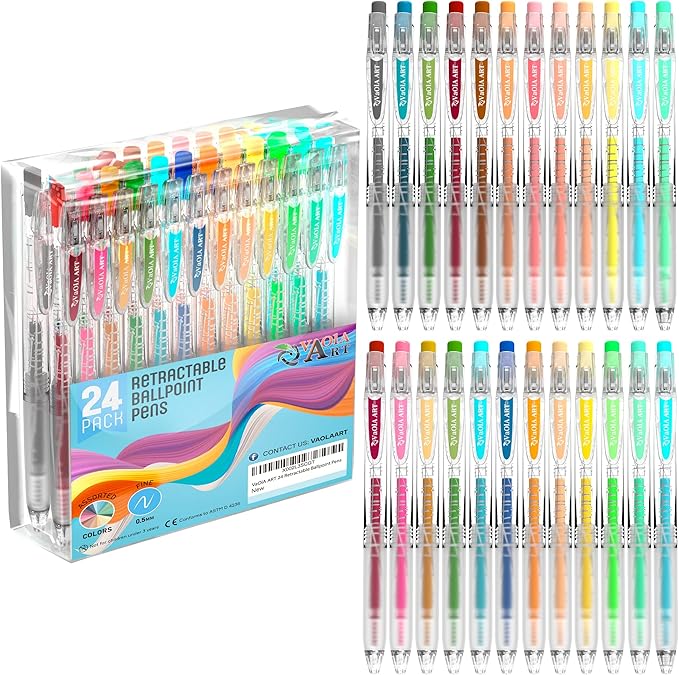 Retractable Gel Pens - Colored Pens for Adult Coloring - Cute Pen Set 24 Colors - Colored Gel Pens Art and School Supplies