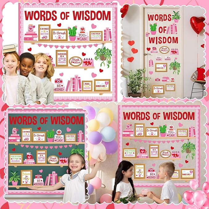 Valentine's Day Bulletin Board Set Reading Library Inspirational Bulletin Board Decoration Positive Plants Hearts Cutouts for Valentines School Library Office Home Classroom Wall Supplies