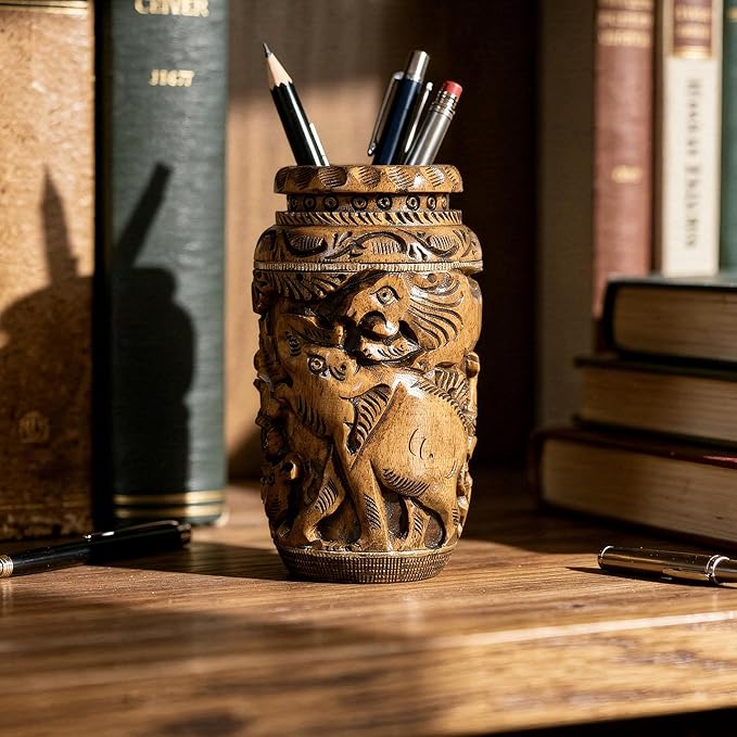 Craft Trade Hand Carved Wood Pen Holder for Desk Organizer for Home School Office Supplies Pencil Cup Pot Storage Box Suitable for Stationery - Lovely Wood
