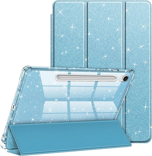 Fintie Slim Case for Samsung Galaxy Tab S10 Lite/ S10 FE/ S9 FE 5G 10.9 Inch/Tab S9 11 Inch with S Pen Holder, Glittering Sparkly Shockproof Cover with Shiny Clear Back Shell, Auto Wake/Sleep, Blue