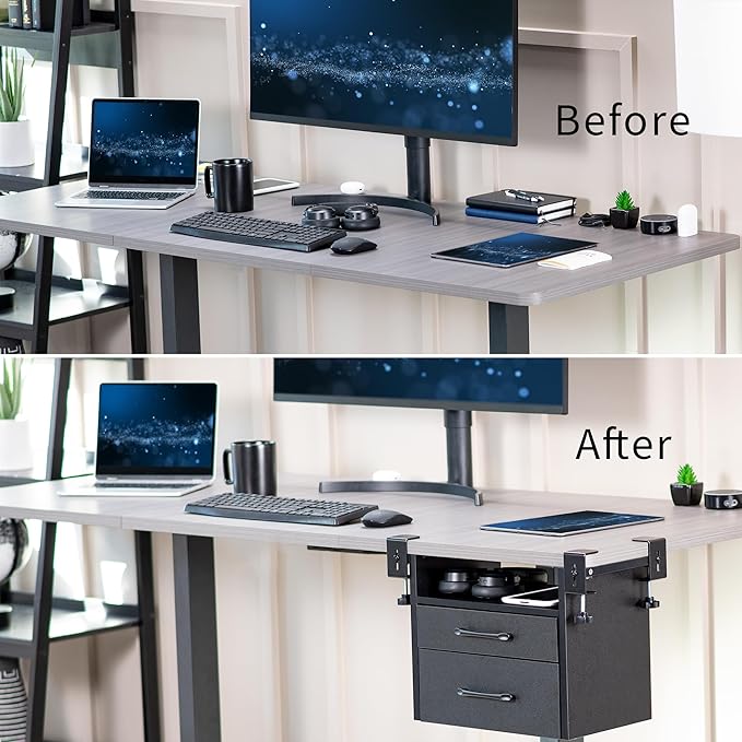 VIVO Corner Clamp-on Under Desk Drawer and Shelf System, Office Accessory Holder for Supplies, Gaming Devices, and More, Multi-Level Storage, Workstation Organizer, Black