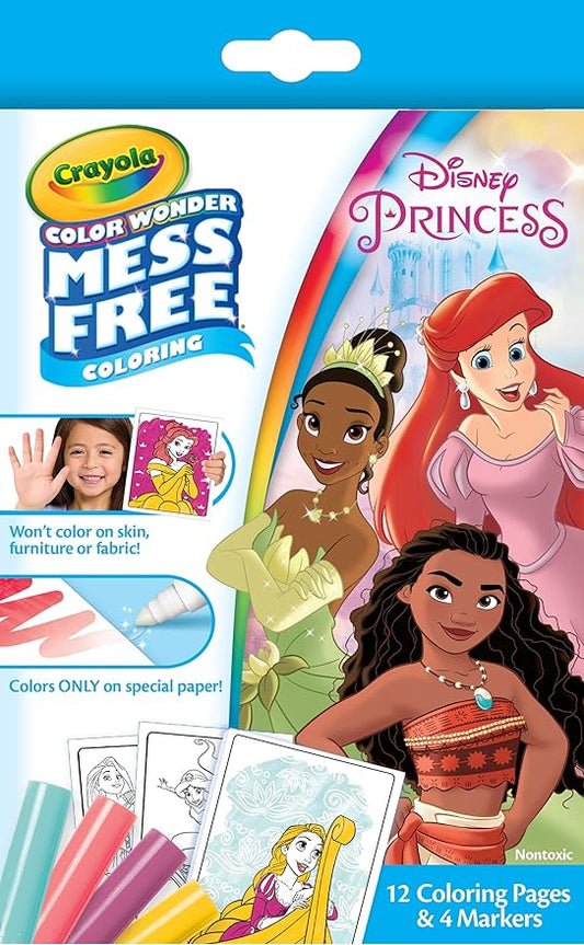 Crayola Color Wonder Disney Princess Mini Box Set, 12 Coloring Pages & 4 Mess Free Markers, Toddler Coloring, Gift for Girls & Boys, 3+