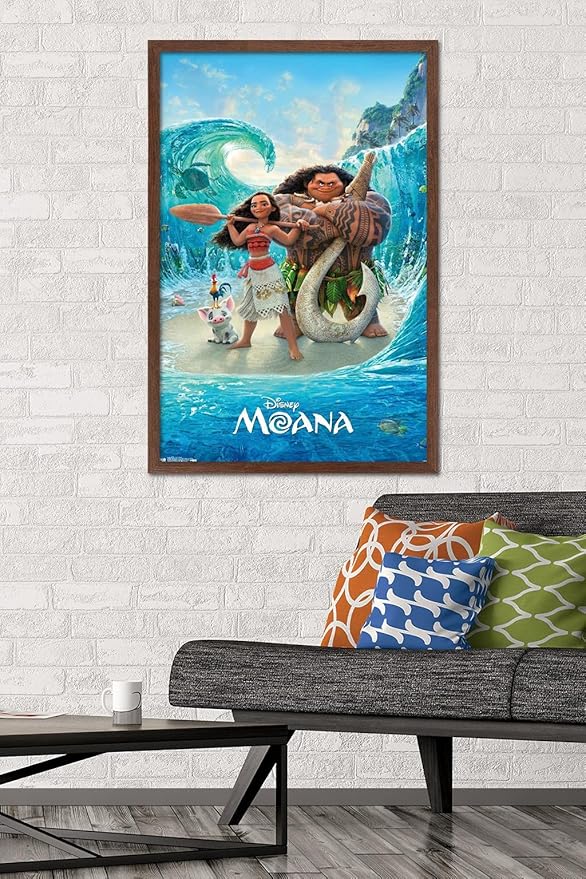 Disney Moana - Ocean Floor Wall Poster, 34L" x 22.4W", Mahogany Framed Version