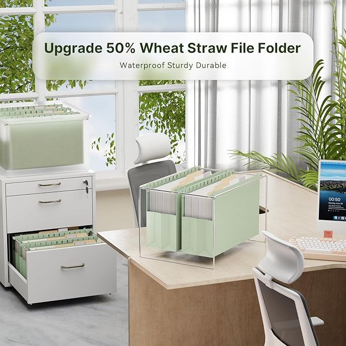 XINGIA Legal Size Hanging File Folders Extra Capacity,4 Inch Expandable Filing Cabinet Folders for Bulky Files,Tax,Contract Storage,Wheat Straw Heavy Duty File Organizer for File Frame,Box,Drawer