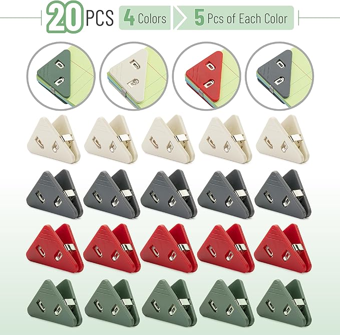 Mr. Pen- Corner Paper Clips, 20Pack, 4 Colors, Triangular File Corner Clip