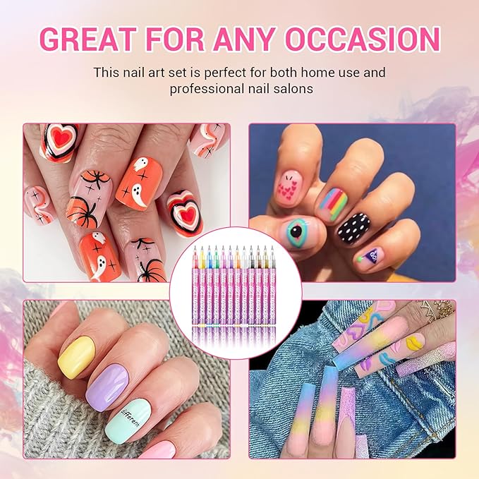 12 Colors Nail Art Pens, Fine Tips Nail Polish Pens Quick Dry, Graffiti Dotting Pen Acrylic Painted Pen Kit 3d Nail Polish Pens Drawing Painting for Diy Nails Art Design Manicure Tools