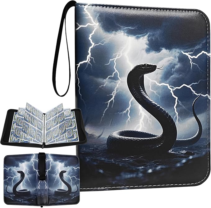 Cool Black Serpent Trading Card Binder 9 Pocket PU Case with 900 Side-Loading Pockets, Removable Sleeves Perfect for Storing Game Cards, Sports Cards, Business Cards