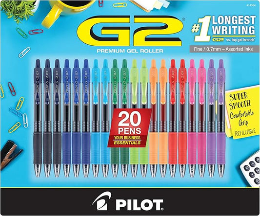 Pilot G2 Premium Gel Pens, Gel Roller Pens, Fine Point 0.7 mm Assorted Colors 20 Count