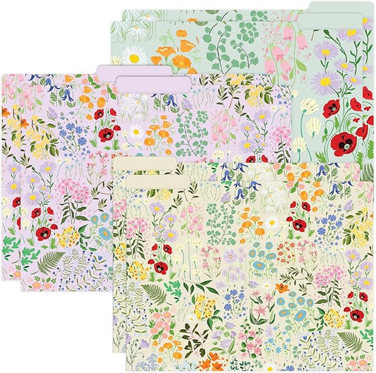 bloom daily planners Decorative File Folders - Set of Six Letter Size (8.5” x 11”) Organizers, 1/3 Cut Tabs - Assorted Floral Designs - Garden Party