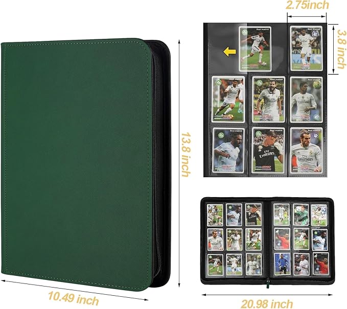 Trading Card Binder 9 Pocket, GERMUN PU Cover Card Binder for 360 Cards, Premium Trading Card Holder Folders, Double Sided Pocket Card Album for MTG, TCG (DARKGREEN)