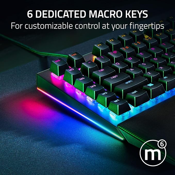 Razer BlackWidow V4 Mechanical Gaming Keyboard: Yellow Switches Linear & Silent - Chroma RGB - 6 Macro Keys - Magnetic Wrist Rest - Doubleshot ABS Keycaps - Roller & Media Keys - Snap Tap