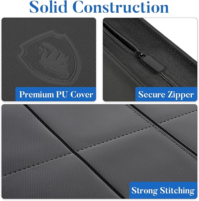 Premium Zip Card Binder, Fabmaker 9 Pocket Trading Card Binder, PU Cover Zipper Card Collection Album, Sturdy 360 Side-Loading Card Folder Holder for Game & Sports Cards, Royal Blue