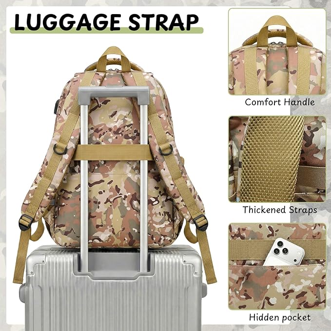 School Backpack for Boys - 5pcs Camo Boys Backpack with Lunch Box Set for Kids Teens Elementary Middle High School,18″ Large Capacity Students Bookbag