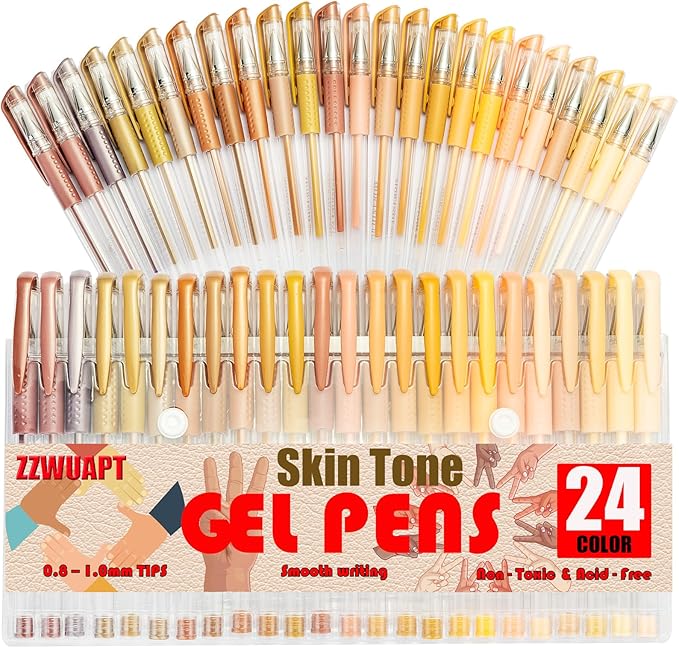 Skin Tone Gel Pens,72 Color Gel Pens Set including 24 Color Gel Pen with 48 Refills,40% More Ink Colored Gel Pens for Drawing, Doodling, Scrapbook, Journaling