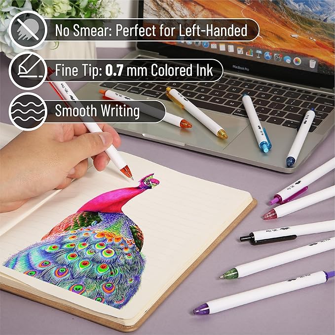 Mr. Pen- Cute Ballpoint Pens Assorted Color Ink, 0.7mm, 10 Colorful Ink Ballpoint Pens with Case and 12 Refills, Cute Pens for Journaling
