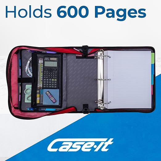 Case-it Mighty Zip Tab School Zipper Binder | 3-Inch O-Rings, 600-Sheet Capacity, 5-Subject Expanding File Folder, Multiple Pockets & Storage Organizer, Shoulder Strap | D-146 Unicorn Magic