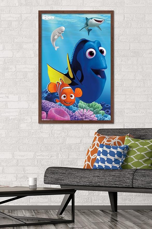 Trends International Disney Pixar Finding Dory - Dory Wall Poster, 22.375" x 34", Mahogany Framed Version