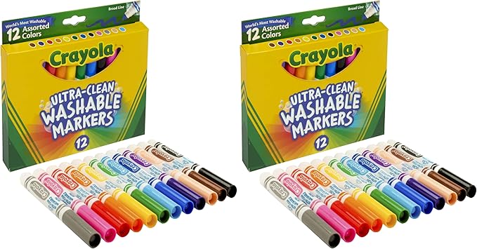 Crayola Broad Line Markers,Washable Markers for Kids,Assorted Colors,Arts & Crafts Supplies,For Coloring Books & Art Projects,Ages 3+,12 Count (Pack of 2)
