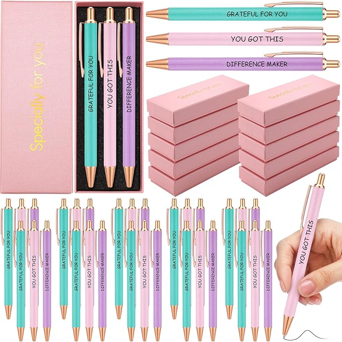 Tenceur 50 Pcs Pink Thank You Gifts for Women Bulk Employee Appreciation Gift Set with 30 Luxury Ballpoint Pens 10 Greeting Cards and 10 Gift Boxes for Teacher Nurse Coworker Volunteers(Appreciate)