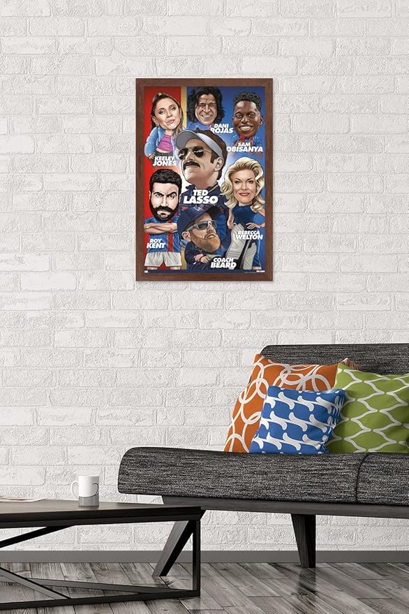 Ted Lasso - Character Grid Wall Poster, 22.4L" x 14.7W", Mahogany Framed Version