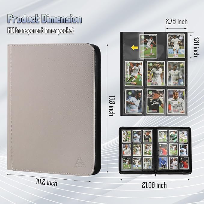 9 Pocket Card Binder - 540 Capacity with Zip Closure Premium, Double-Sided,Sturdy & Sleek PU Leather Protector for MTG, TCG, Sport & Collectible Cards (Beige)