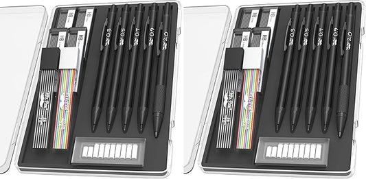 Mr. Pen- Metal Mechanical Pencil Set with Lead and Eraser Refills, 5 Sizes, Black, 0.3, 0.5, 0.7, 0.9, 2mm, Drawing Mechanical Pencils, Mechanical Pencil Metal, Drawing Pencils Mechanical (Pack of 2)