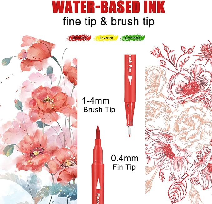 Dual Brush Marker Pens,34 Colored Markers,Fine Point and Brush Tip for Adult Coloring Books Bullet Journals Planners,Note Taking Coloring Writing