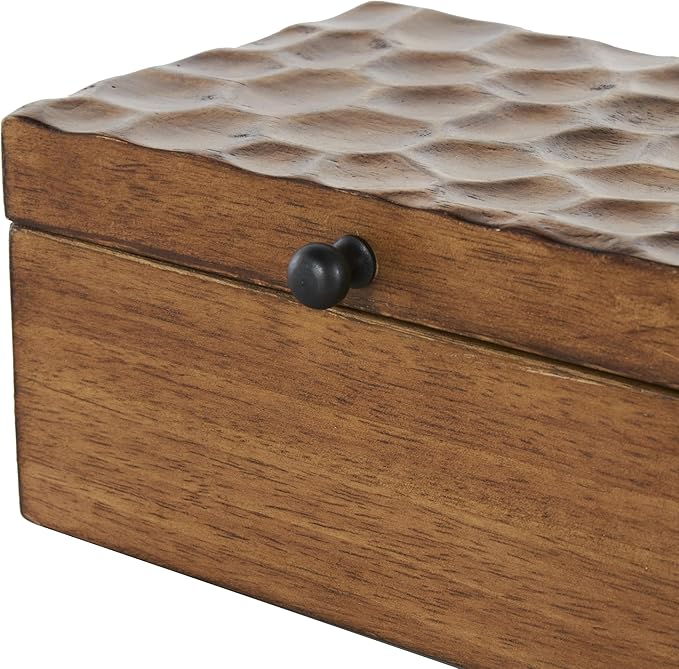 Deco 79 Wood Geometric Decorative Box Textured Concave Honeycomb Storage Decorative Keepsake Boxes with Black Knobs, Set of 2 Storage Boxes 10", 8"W, Brown