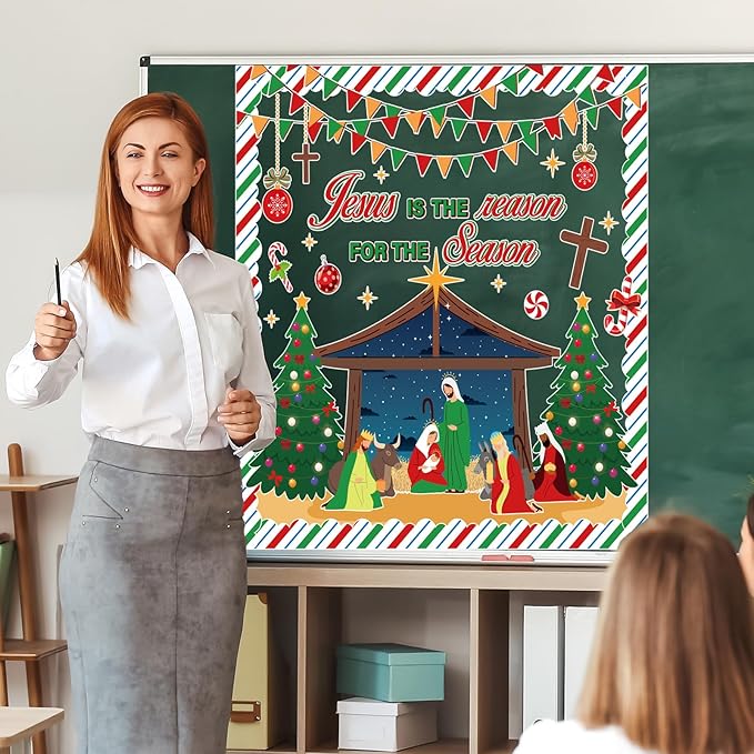 Christmas Bulletin Board Decorations - Nativity Scene Christian Classroom Decorations Set Xmas Jesus Religious Paper Cutouts Bulletin Board Decor School Chalkboard Office Wall Decor Supplies