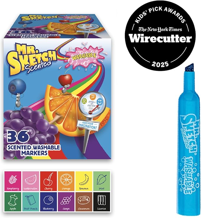 Mr. Sketch Scented Washable Markers, Chisel Tip Marker, Assorted Colors, 36 Count