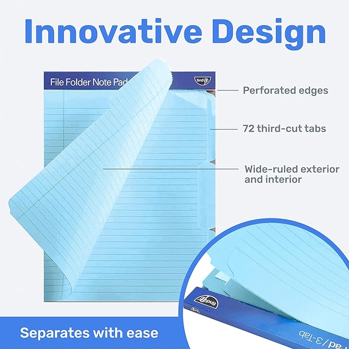 Find It File Folder Notepad - Pack of 72-9.5 x 12.5 Inch Notebook Organizer Folders for Filing, Document, and Clipboard Organization - Blue
