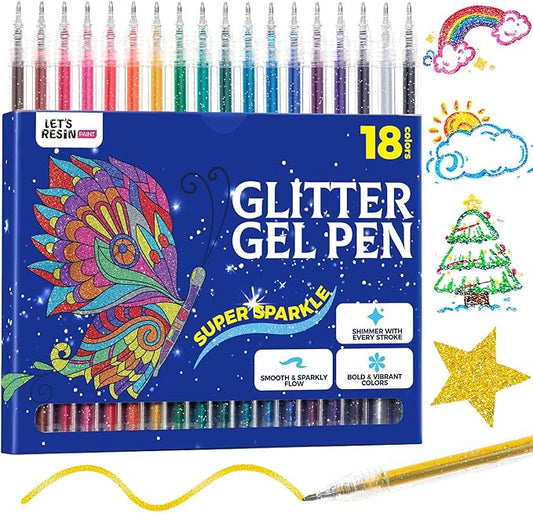 LET'S RESIN PAINT Glitter Gel Pens,18 Vibrant Colors Sparkle Gel Pen, Retractable Metallic Shimmer Pens for Adults Coloring Note Taking and Journaling Easter Basket Stuffers