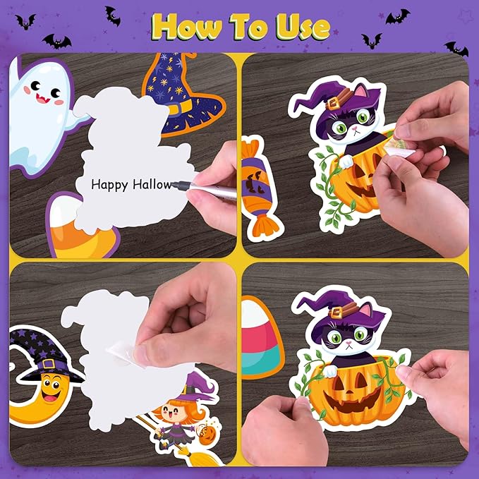 81 Pcs Happy Halloween Cutouts for Bulletin Board Decor Set with Border- Halloween Themed Pumpkin Spider Ghost Witch Paper Cut-Outs Wall Decals for Kids Teacher Classroom School Party Supplies