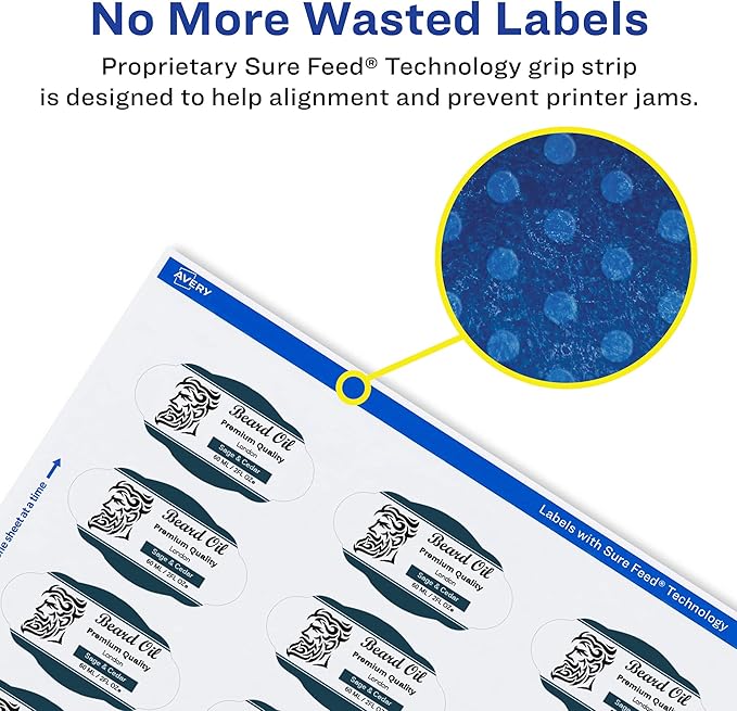 Avery Glossy White Oval Scalloped Labels, Sure Feed Technology, 2" x 3", 400 Glossy White Labels, Print-to-The-Edge, Permanent Adhesive, Laser/Inkjet Printable