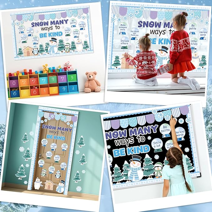 Winter Bulletin Board Set Snow Many Ways to Be Kind Bulletin Board Snowman Penguin Snow Globe Cutouts Motivational Classroom Decor Christmas Holiday Party for Classroom Chalkboard Wall Door Decor