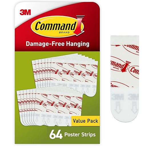Command Poster Strips Value Pack, 64 Strips Damage-Free Poster Hangers, No Tools Requried, Great for Home, Room, Wall, Office, and Dorm Decor, White Adhesive