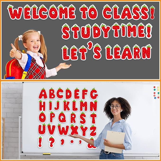 150 PCS Large 6" Bulletin Board Letters Set, Strawberry Classroom Alphabet Sweet Berry Cutout Letter for Bulletin Board Display Home School, A Great Helper to Inspire Students' Learning Interest