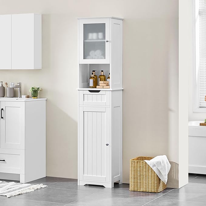 Yaheetech 67”Tall Bathroom Storage Cabinet,Narrow Floor Cabint with 2 Doors and 1 Drawer,Slim Bathroom Organizers,Adjustable Shelves,Storage Unit for Living Room, Entryway,Kitchen,White