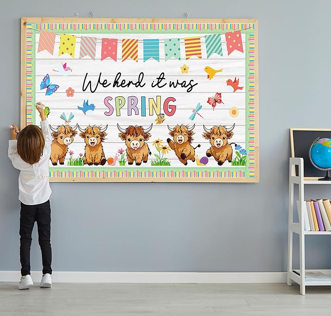 Spring Classroom Bulletin Board Set Spring Classroom Decorations We Herd it was Highland Cow Door Decorations Cutouts for Teacher Classroom School Office Chalkboard Wall Library Window Home Decor