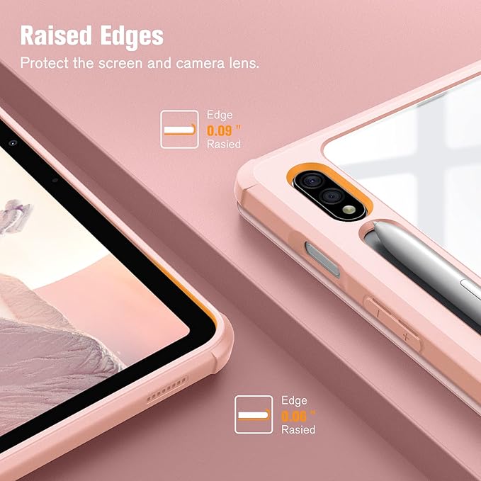 Fintie Hybrid Slim Case for Samsung Galaxy Tab S8/Tab S7 11 Inch (Model SM-X700/X706/T870/T875/T878) with S Pen Holder, Shockproof Cover with Clear Transparent Back Shell, Rose Gold