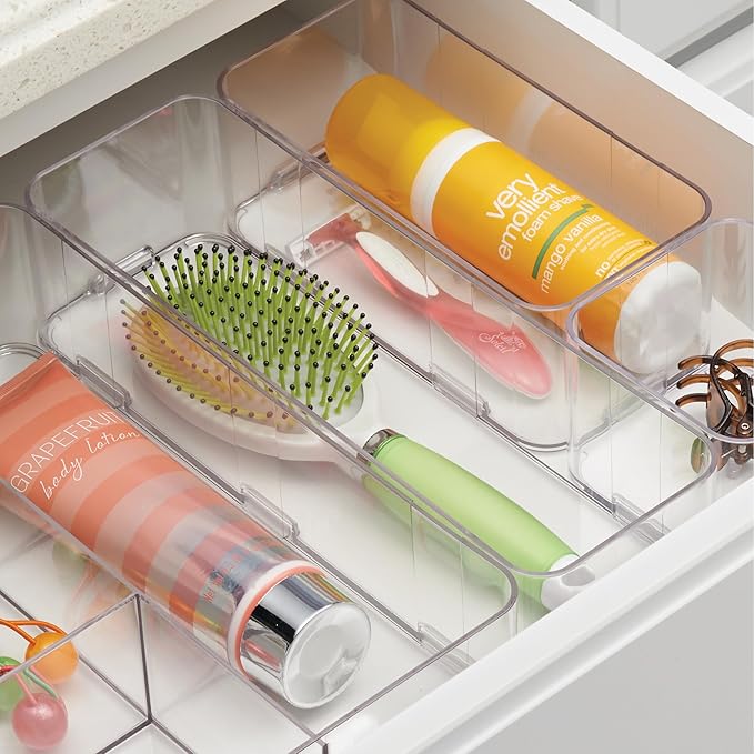 iDesign Interlocking Drawer Organizer for Kitchen, Bathroom, or Desk Drawers, Set of 3, Clear