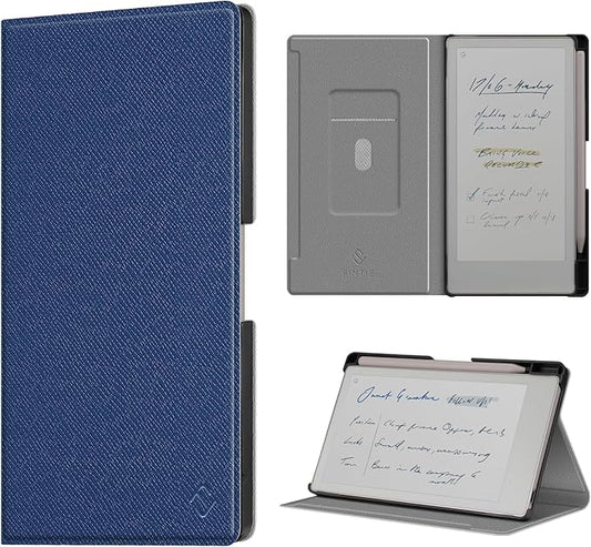 Fintie Case for 7.3" Remarkable Paper Pro Move 2025, [Built-in Pen Holder] PU Leather Hard Back Shell Flip Standing Cover Auto Wake/Sleep with Card Slot, Navy