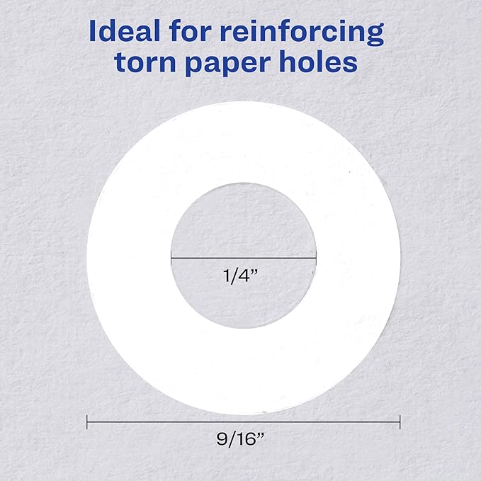 Avery Self-Adhesive Hole Reinforcement Stickers, 1/4" Diameter Hole Punch Reinforcement Labels, White, Non-Printable, 1,000 Labels Total (5720)