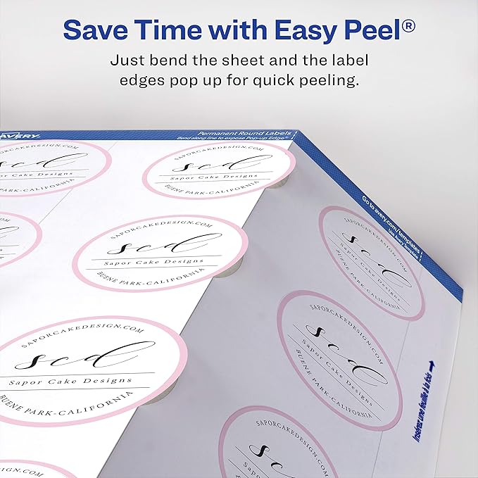 Avery Printable Round Labels with Sure Feed Technology, 2" Diameter, Glossy White, Laser & Inkjet Compatible, 60 Blank Labels Total, Great for Mailing, Branding, and More (22817)