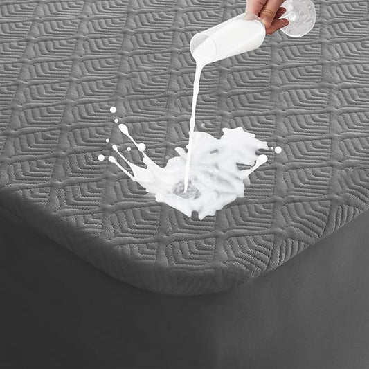 Full Size Mattress Protector, Waterproof Mattress Pad Washable Rayon Mattress Cover Breathable Noiseless Bed Protector 3D Patterns 5" - 21'' Elastic Fitted Deep Pocket(Dark Grey)